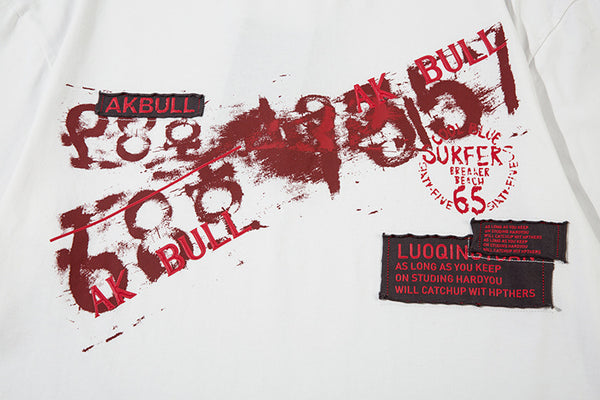 Letter Affixed Cloth Embroidered Printed Short Sleeve Men | LUXETHREAD