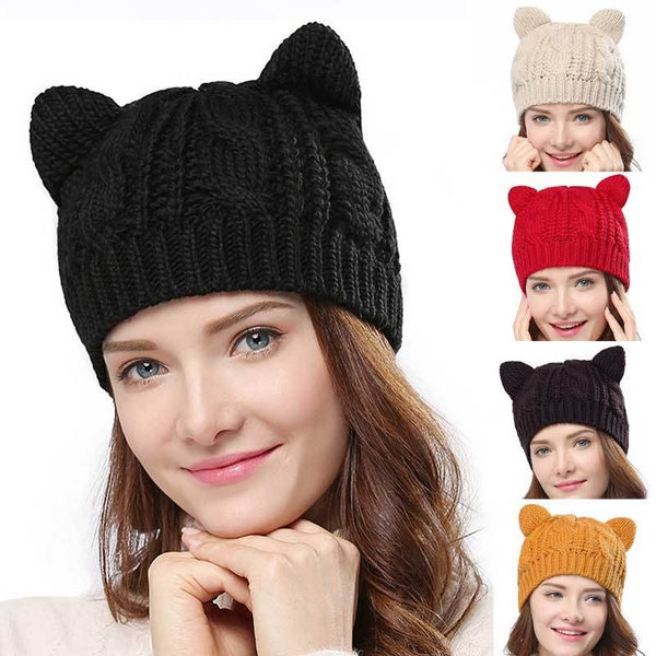 Hand Made 3D Cute Knitted Cat Ear Beanie For Winter | LUXETHREAD