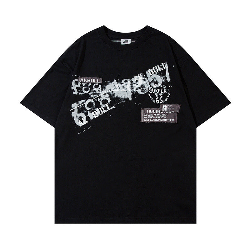 Letter Affixed Cloth Embroidered Printed Short Sleeve Men | LUXETHREAD