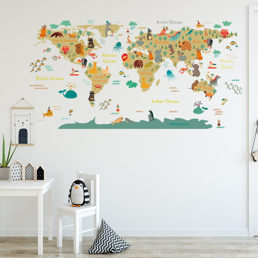 Map Cartoon Animal Wall Sticker Living Room Bedroom Children&