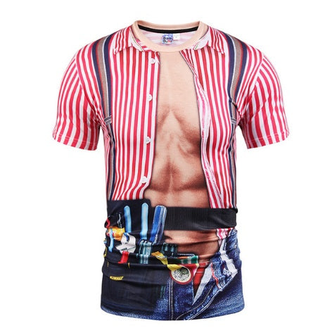Fake Vest men short sleeve hip hop Fashion Man Slim Fit t-shirt Halloween cosplay | LUXETHREAD