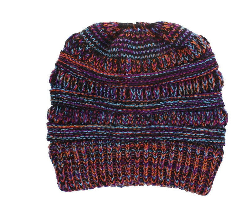 Mixed Color Knitted Wool Hat Ladies Non-labeled Ponytail Hat | LUXETHREAD 