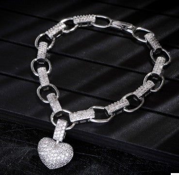 Micro Inlaid Heart-Shaped Necklace And Bracelet Set | LUXETHREAD 
