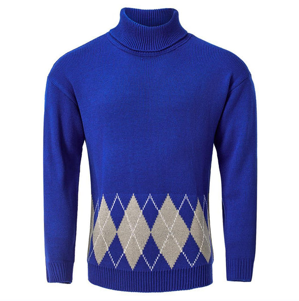 Men's Vintage Argyle Turtlenecks Sweater Thermal Knitted Pullover | LUXETHREAD 