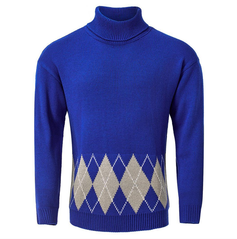 Men's Vintage Argyle Turtlenecks Sweater Thermal Knitted Pullover | LUXETHREAD 