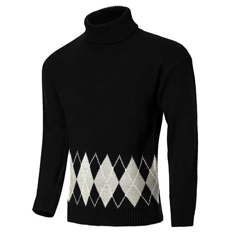 Men's Vintage Argyle Turtlenecks Sweater Thermal Knitted Pullover | LUXETHREAD 
