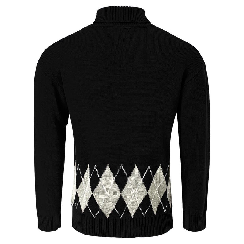 Men's Vintage Argyle Turtlenecks Sweater Thermal Knitted Pullover | LUXETHREAD 