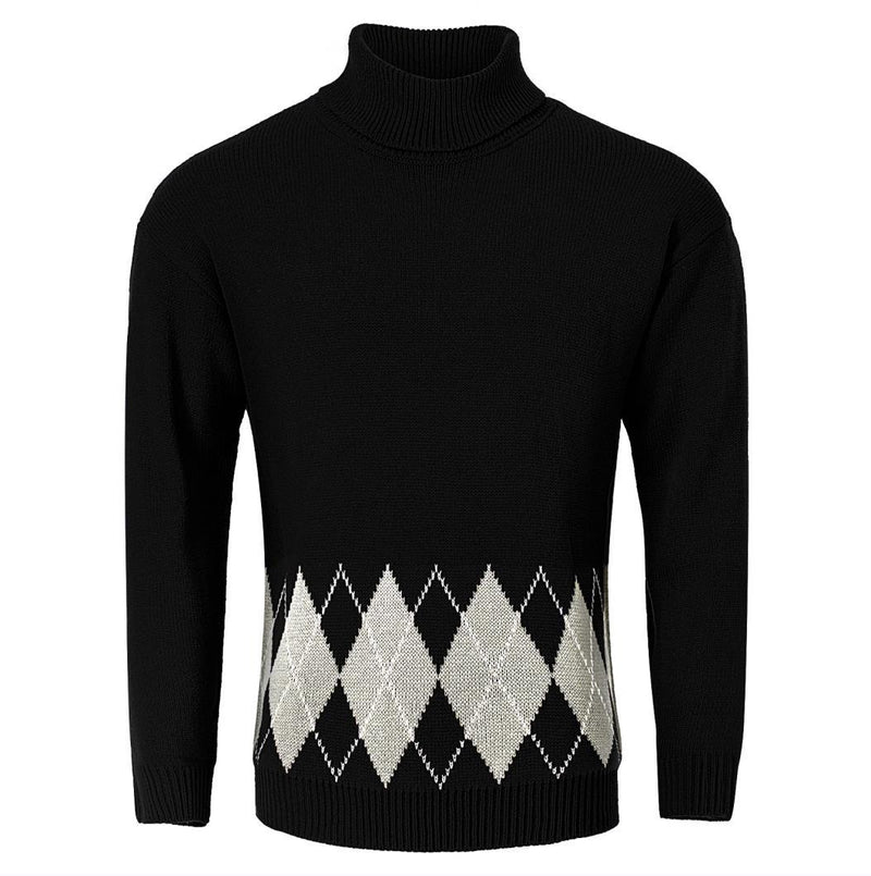 Men's Vintage Argyle Turtlenecks Sweater Thermal Knitted Pullover | LUXETHREAD 