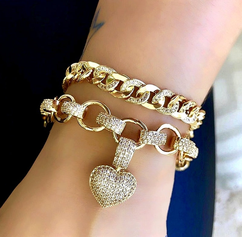 Micro Inlaid Heart-Shaped Necklace And Bracelet Set | LUXETHREAD 