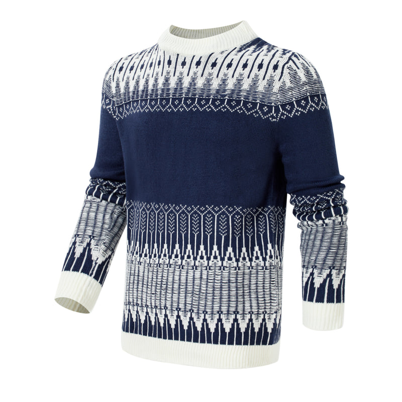 Men's Crewneck Pullover Sweater Unisex Fair Isle Long Sleeve Knitted Sweater | LUXETHREAD