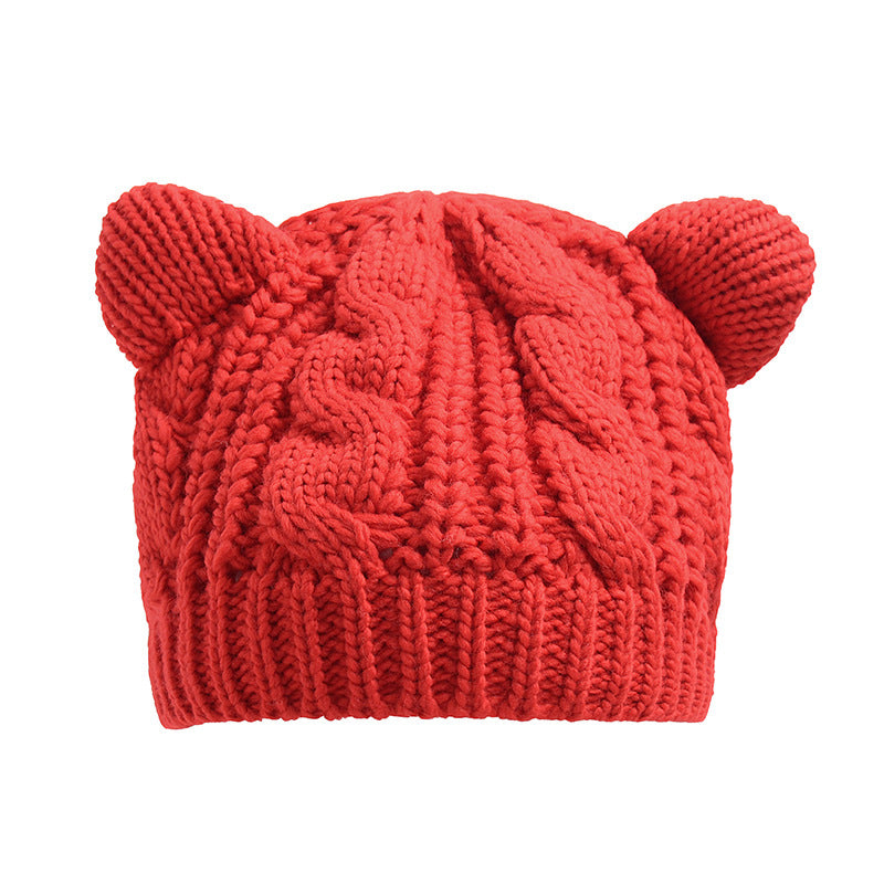 Hand Made 3D Cute Knitted Cat Ear Beanie For Winter | LUXETHREAD
