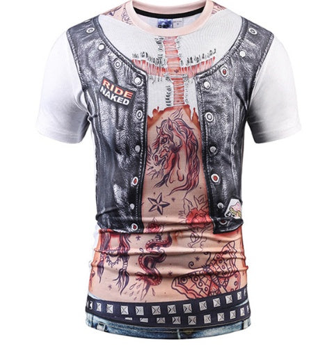 Fake Vest men short sleeve hip hop Fashion Man Slim Fit t-shirt Halloween cosplay | LUXETHREAD