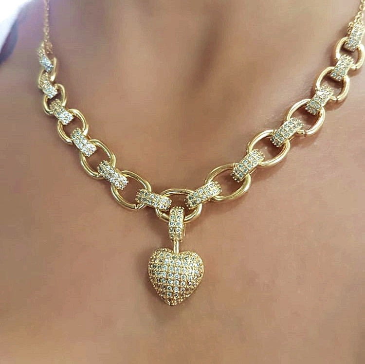 Micro Inlaid Heart-Shaped Necklace And Bracelet Set | LUXETHREAD 