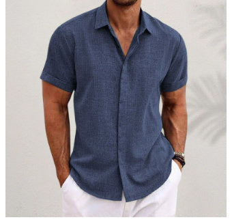 Men's Solid Color Loose Linen Short-sleeved T-shirt | LUXETHREAD 