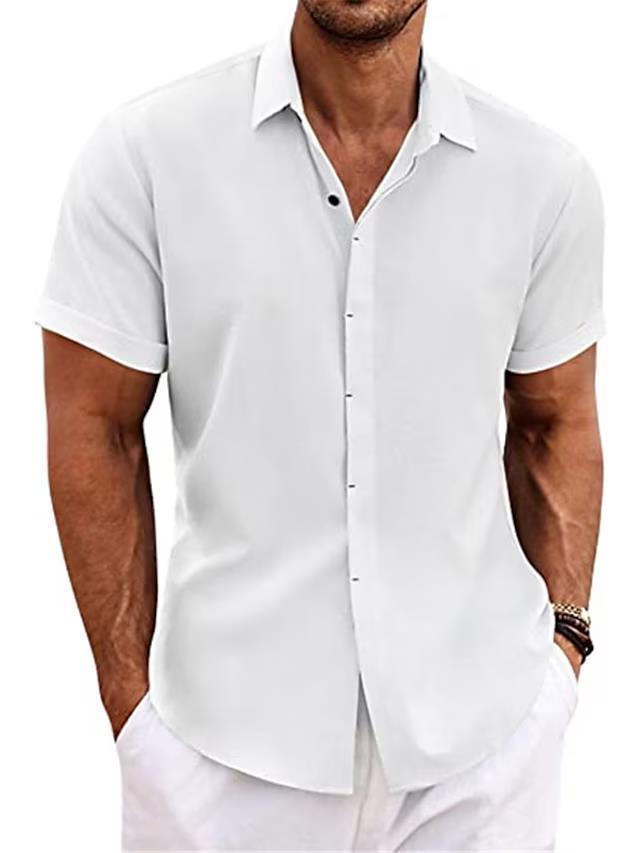 Men's Solid Color Loose Linen Short-sleeved T-shirt | LUXETHREAD 