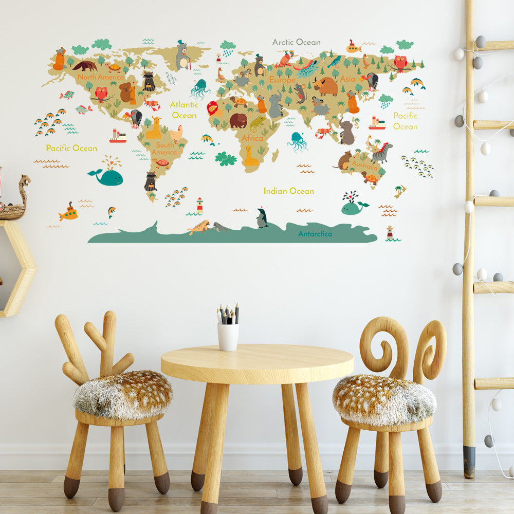 Map Cartoon Animal Wall Sticker Living Room Bedroom Children&