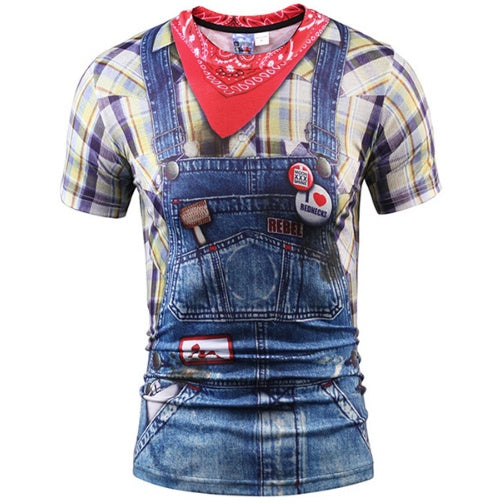 Fake Vest men short sleeve hip hop Fashion Man Slim Fit t-shirt Halloween cosplay | LUXETHREAD