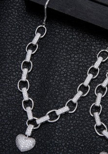 Micro Inlaid Heart-Shaped Necklace And Bracelet Set | LUXETHREAD 