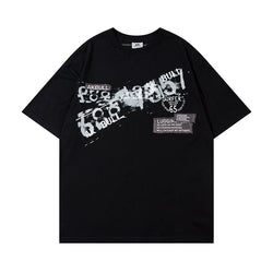 Letter Affixed Cloth Embroidered Printed Short Sleeve Men | LUXETHREAD