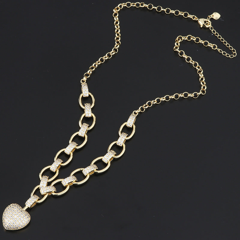 Micro Inlaid Heart-Shaped Necklace And Bracelet Set | LUXETHREAD 