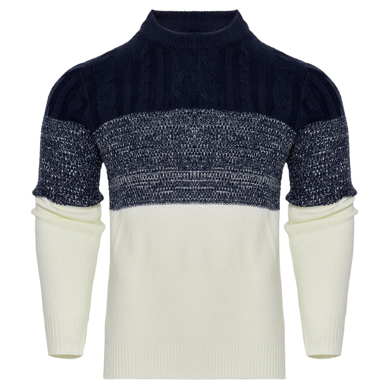 Men's Casual Color Block Long Sleeve Cable Knit Pullover Sweater | LUXETHREAD