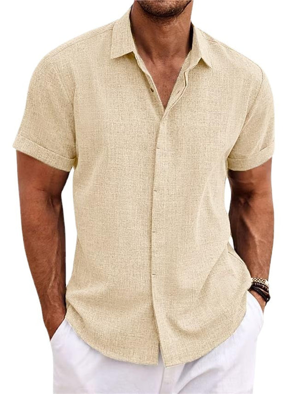 Men's Solid Color Loose Linen Short-sleeved T-shirt | LUXETHREAD 