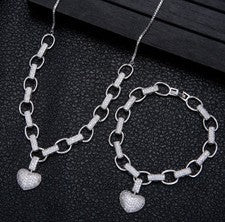 Micro Inlaid Heart-Shaped Necklace And Bracelet Set | LUXETHREAD 
