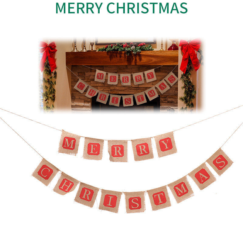 Merry Christmas Sackcloth Flag Christmas Banner Christmas Banner Decoration | LUXETHREAD 
