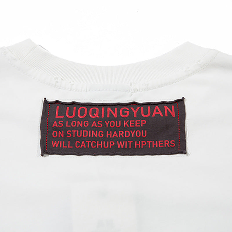 Letter Affixed Cloth Embroidered Printed Short Sleeve Men | LUXETHREAD