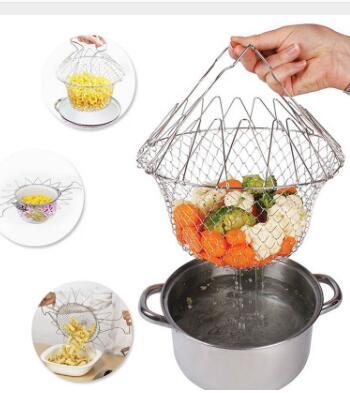 Deep Fry Basket Stainless Steel Multi-function Foldable Chef Cooking Basket Flexible Kitchen Tool for Fried Food Washing Fruits Vegetables | LUXETHREAD