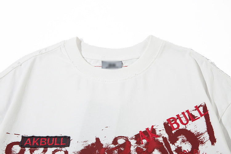 Letter Affixed Cloth Embroidered Printed Short Sleeve Men | LUXETHREAD