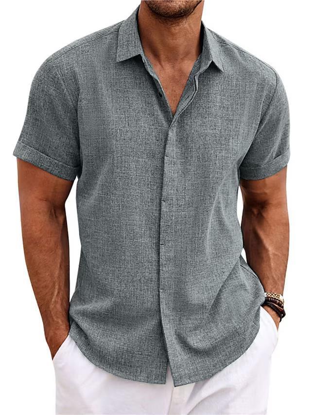 Men's Solid Color Loose Linen Short-sleeved T-shirt | LUXETHREAD 