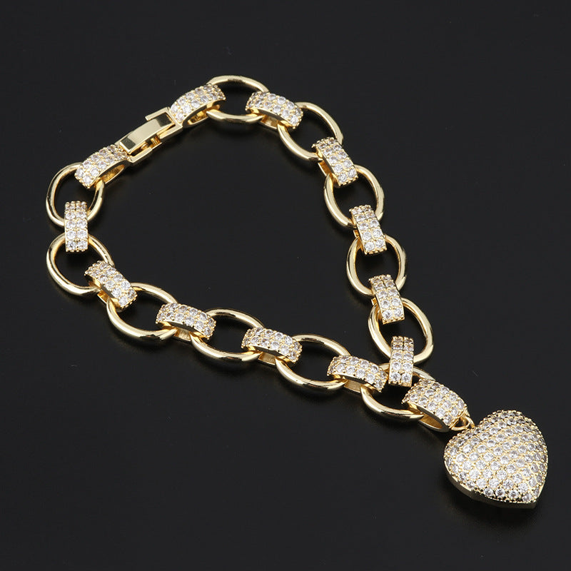Micro Inlaid Heart-Shaped Necklace And Bracelet Set | LUXETHREAD 