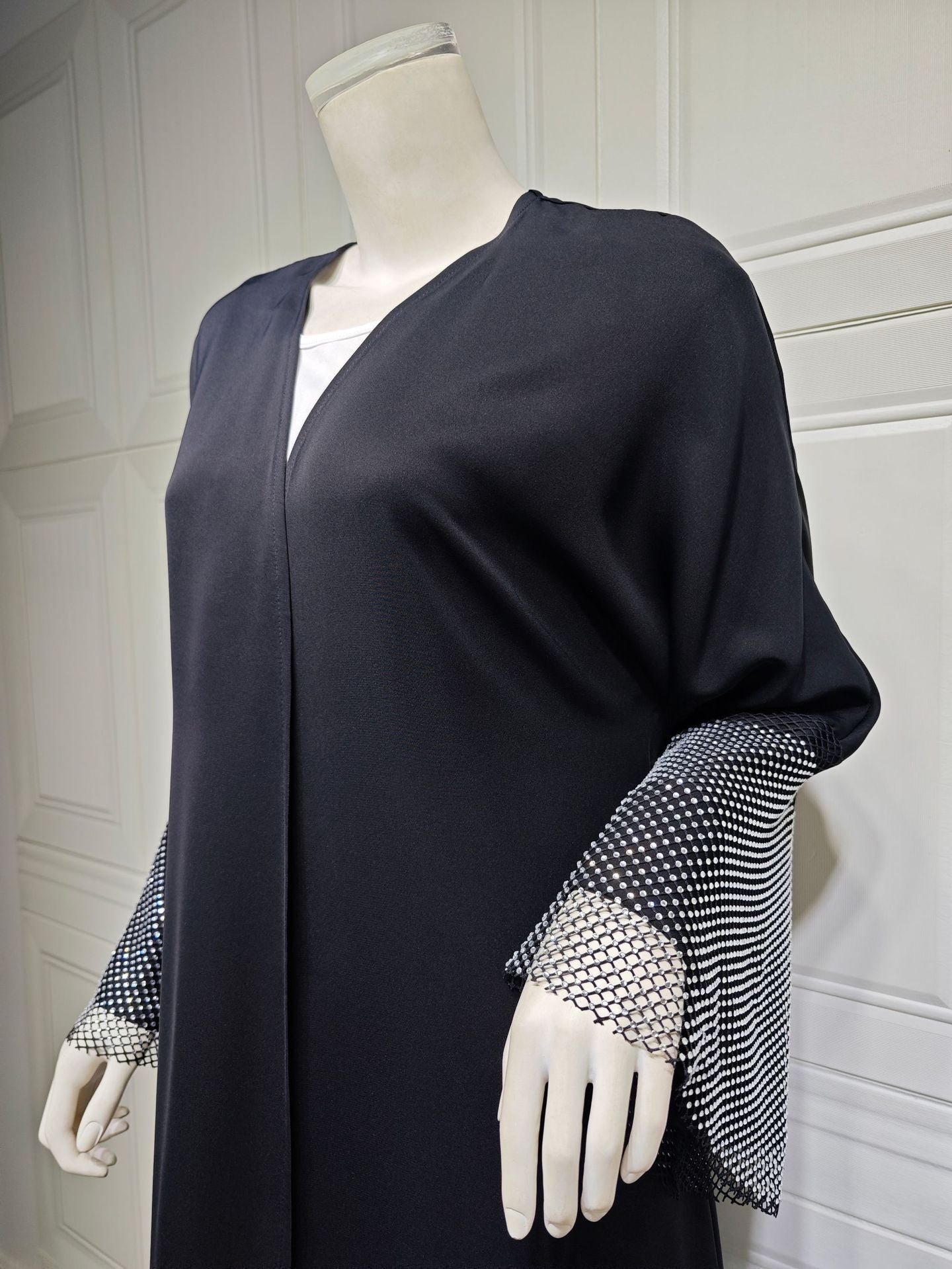 MQ085 Cardigan Abaya Muslim Cross-border Stretch Diamond Mesh Robe | LUXETHREAD 