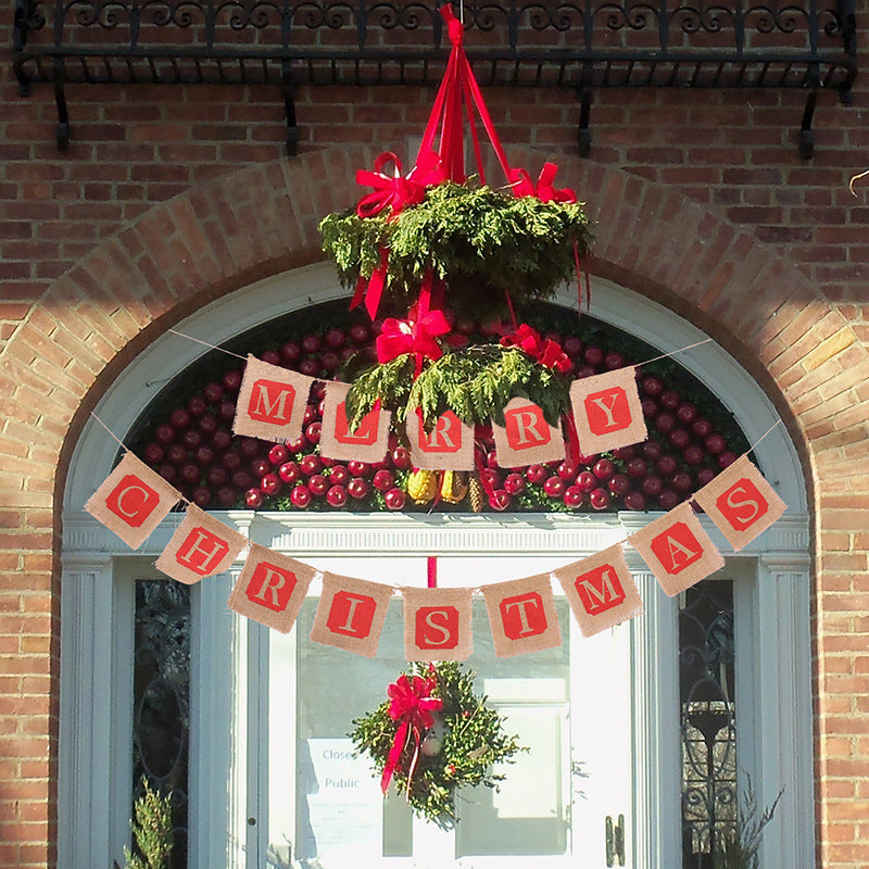 Merry Christmas Sackcloth Flag Christmas Banner Christmas Banner Decoration | LUXETHREAD 