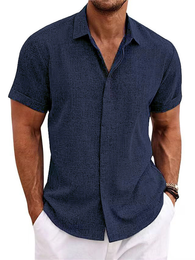Men's Solid Color Loose Linen Short-sleeved T-shirt | LUXETHREAD 