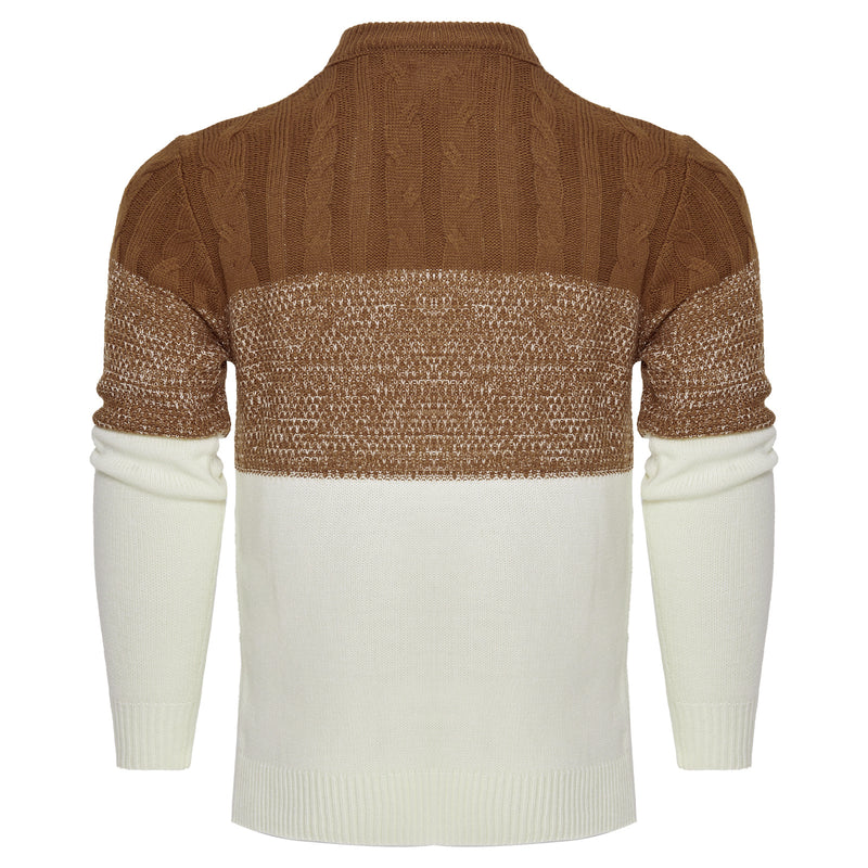 Men's Casual Color Block Long Sleeve Cable Knit Pullover Sweater | LUXETHREAD