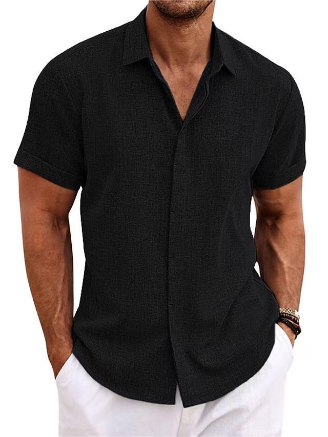 Men's Solid Color Loose Linen Short-sleeved T-shirt | LUXETHREAD 