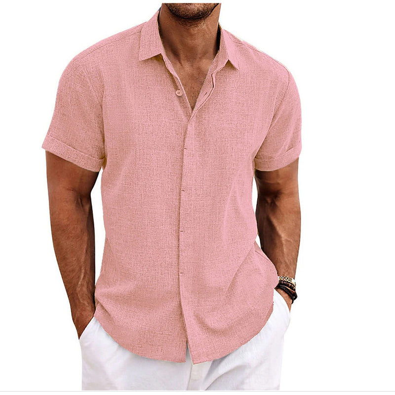 Men's Solid Color Loose Linen Short-sleeved T-shirt | LUXETHREAD 