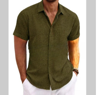 Men's Solid Color Loose Linen Short-sleeved T-shirt | LUXETHREAD 
