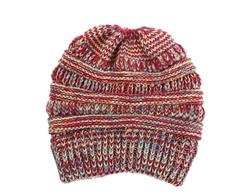 Mixed Color Knitted Wool Hat Ladies Non-labeled Ponytail Hat | LUXETHREAD 