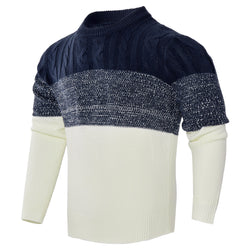 Men's Casual Color Block Long Sleeve Cable Knit Pullover Sweater | LUXETHREAD