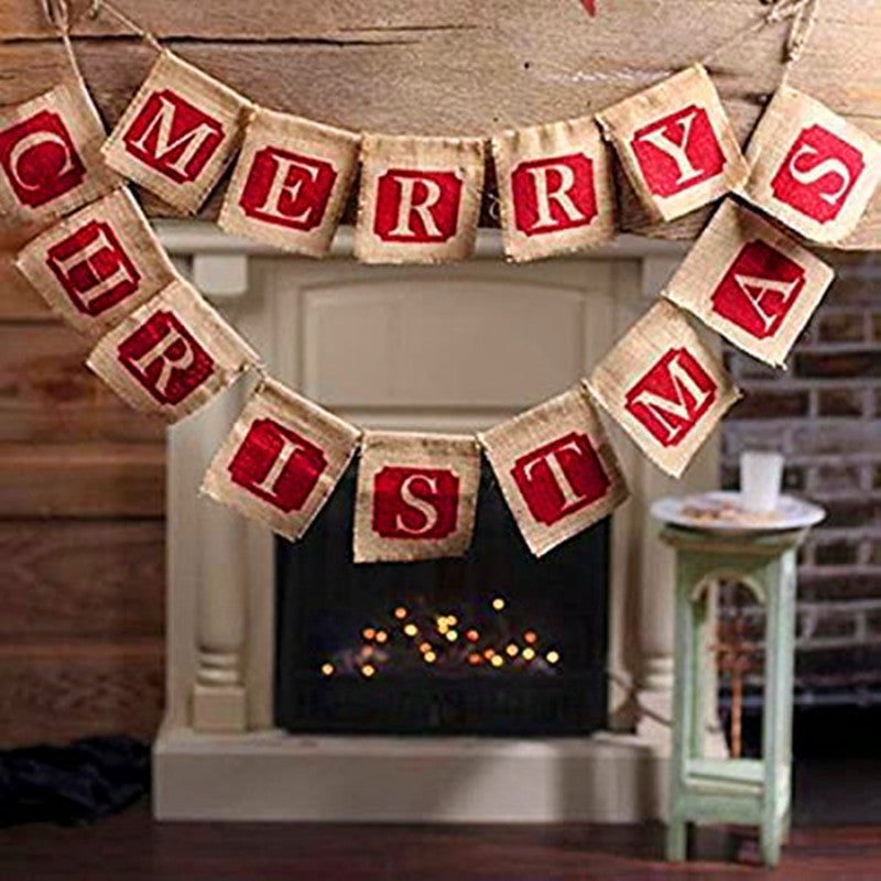 Merry Christmas Sackcloth Flag Christmas Banner Christmas Banner Decoration | LUXETHREAD 