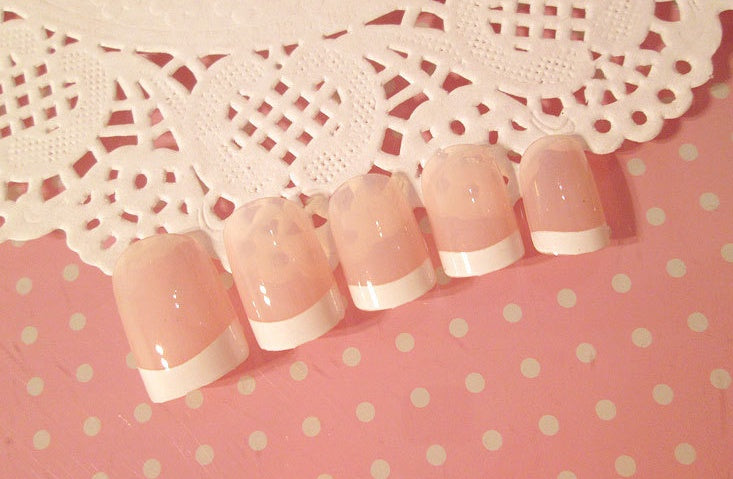 Nail art  Nail art finished French long fake nail patch long French | LUXETHREAD 