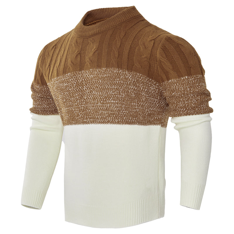 Men's Casual Color Block Long Sleeve Cable Knit Pullover Sweater | LUXETHREAD
