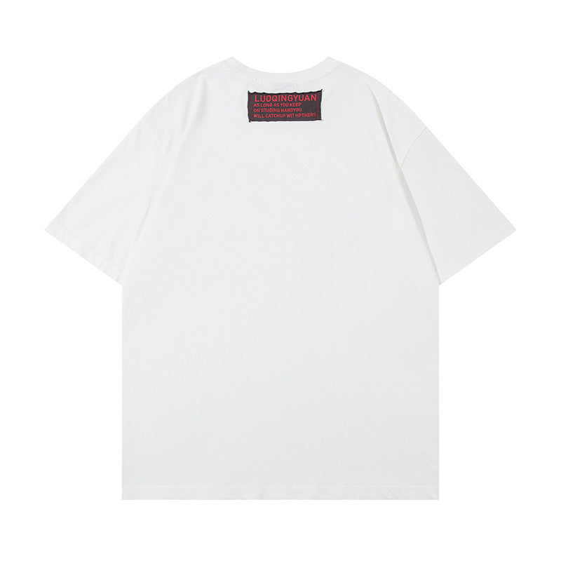 Letter Affixed Cloth Embroidered Printed Short Sleeve Men | LUXETHREAD