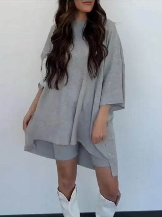 Women's Clothing Fashion Solid Color Loose T-shirt Tight Shorts Women | LUXETHREAD