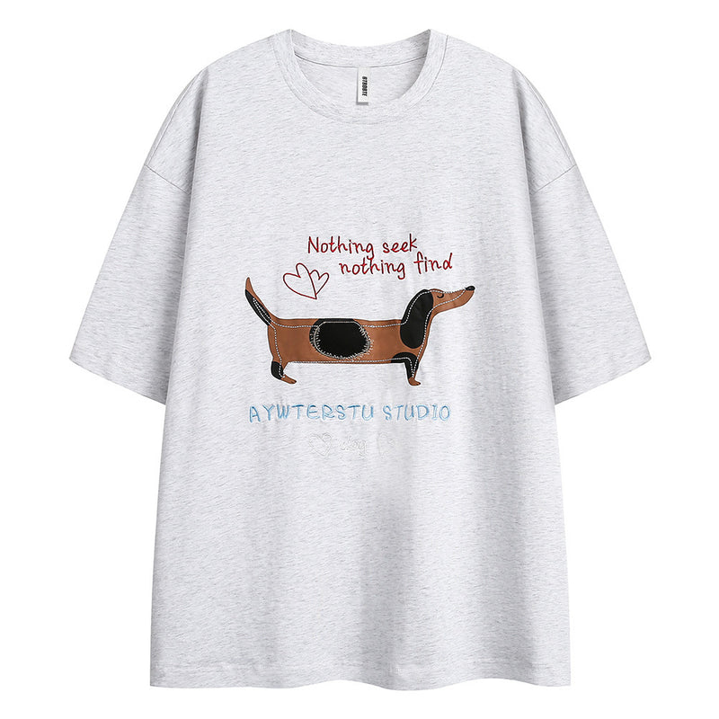 Cartoon Puppy Paste Cloth Embroidery T-shirt Men | LUXETHREAD