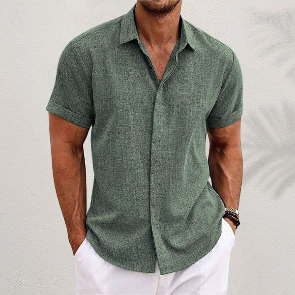 Men's Solid Color Loose Linen Short-sleeved T-shirt | LUXETHREAD 