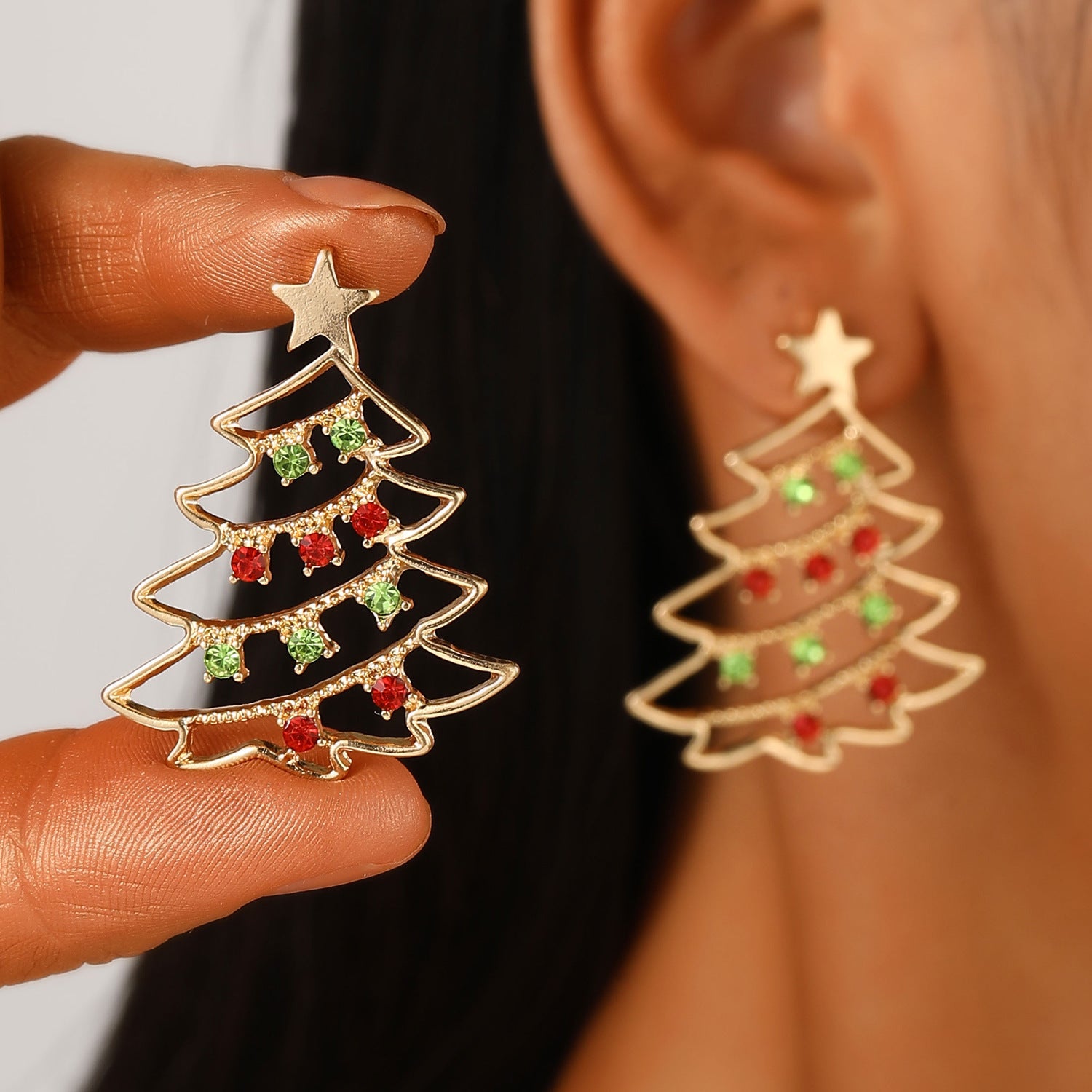 Colorful Zircon Christmas Tree Earrings | LUXETHREAD